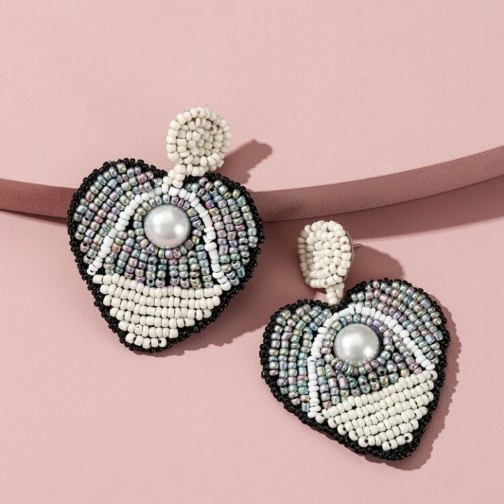 SOLD OUT- Beaded Heart Earring